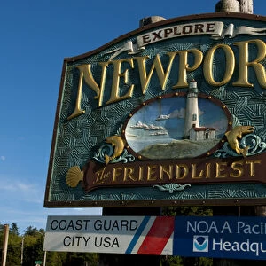 Sign welcome to Newport Oregon on Oregon Coast a sriendly place