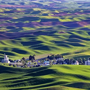 Small town of Steptoe from Steptoe Butte near Colfax, Washington State, USA