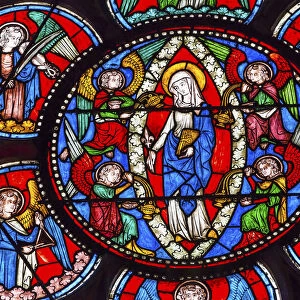 Virgin Mary, Angels stained glass, Notre Dame Cathedral, Paris, France