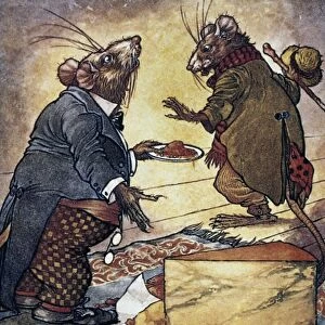 Aesops fable of The Town Mouse and the Country Mouse. Watercolor by Charles James Folkard