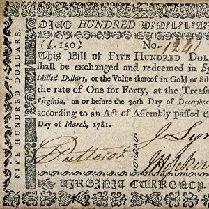 American note for 500 dollars issued by the Treasury of Virginia, c1781