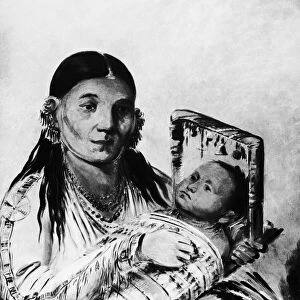 CATLIN: IROQUOIS MOTHER. Che-Ah-Ka-Tchee, an Iroquois woman, holding her child in a cradleboard