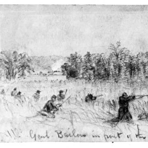 CIVIL WAR: UNION TROOPS. General Barlow in front of the rebel works. 12 miles from Richmond. Union troops led by Francis Barlow at Richmond, Virginia, during the American Civil War. Drawing by Alfred Waud, c1863