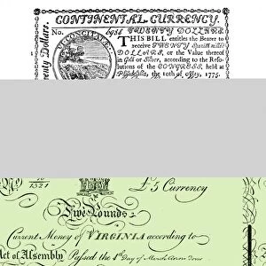 COLONIAL AMERICAN CURRENCY. / nA selection of American currency dating from 1694 to 1788