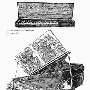 German clavichord, 17th century (top), Italian harpsichord, 17th century, and diagrams of harpsichord and clavichord actions (bottom). Pen-and-ink drawings, early 20th century