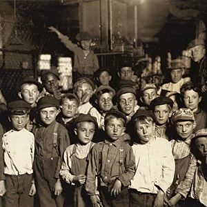 HINE: NEWSBOYS, 1908. Group of young newsboys waiting for the baseball edition