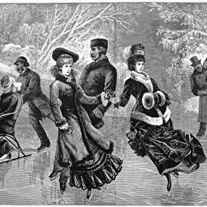 ICE SKATING, 1877. An elegant skating party in Central Park, New York City. Wood engraving from an American newspaper of 1877