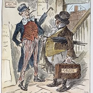 IMMIGRATION CARTOON, 1883. And Still They Come. American cartoon, 1883, with Uncle Sam and John Bull discussing the continuing influx of British immigrants to the U. S