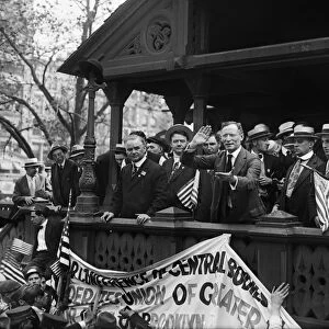 MEYER LONDON (1871-1926). American politician. Speaking to a crowd of striking streetcar workers