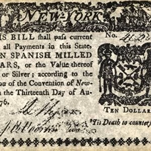 NEW YORK BILL, 1776. Bill for ten Spanish milled dollars issued according to the resolution of the Convention of New York, 13 August 1776