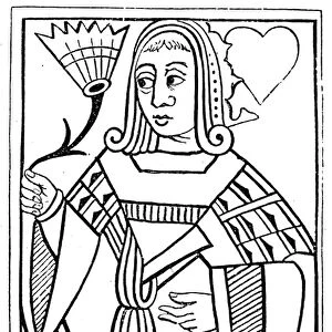 PLAYING CARD, 16th CENTURY. The Queen of Hearts. French playing card, 16th century