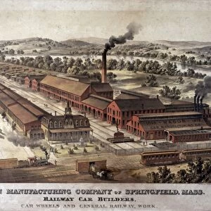RAILWAY FACTORY. Wason Manufacturing Company of Springfield, Massachusetts. Railway Car Builders. Lithograph, c1872