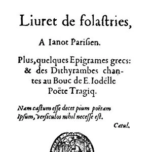 ROSNARD: TITLE PAGE, 1553. Title page for Livret de Folastries, by Pierre de Ronsard