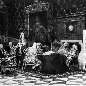 RUSSIAN STATESMEN, c1740. Artemy Volynsky addressing the Cabinet of Ministers of Empress Anna Ivanovna, c1740. Line engraving after a painting by Valery Jacobi, c1890