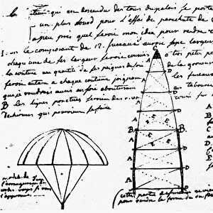 A sketch for a parachute, 1784, from a letter by the Marquis de Brantes to Joseph Montgolfier