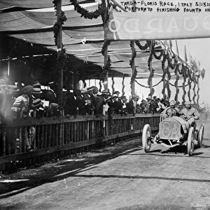 TARGA FLORIO RACE, 1908. Jean Porporato finishing in fourth place in a Berliet