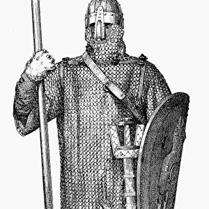 WARRIOR, 11th CENTURY. A medieval warrior of the 11th century. Line engraving