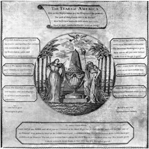 WASHINGTON: DEATH, 1799. The Tears of America. Line engraving with verses honoring the life of George Washington, c1799