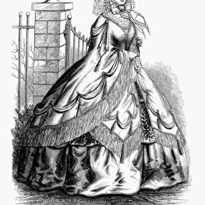 WOMENs FASHION, 1860. Promenade Costume. Fashion illustration from an American magazine