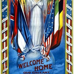 WWI: POSTER, 1918. Welcome home our gallant boys. Peace, justice, liberty. Lithograph