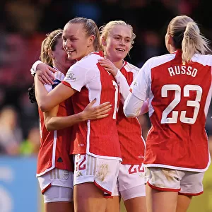 Arsenal Celebrate Third Goal Against Brighton & Hove Albion in Barclays Women's Super League
