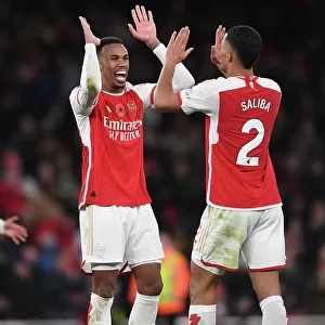 Arsenal Duo Gabriel Magalhaes and Williams Saliba Celebrate Victory Over Burnley in 2023-24 Premier League