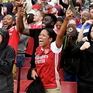 Arsenal Fans Celebrate at Emirates Stadium: Arsenal FC vs Fulham FC, Premier League 2023-24