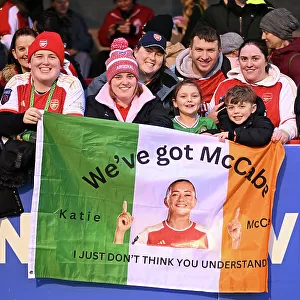 Arsenal Fans Celebrate Katie McCabe's Victory: Brighton & Hove Albion vs. Arsenal FC, Barclays Women's Super League 2023-24