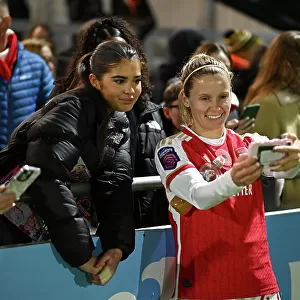 Arsenal Women's Team: Cloe Lacasse Interacts with Fans after Victory over Bristol City (Conti Cup 2023-24)
