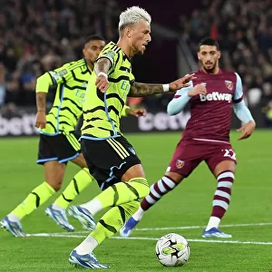 Arsenal's Ben White in Action: West Ham United vs Arsenal, Carabao Cup 2023-24