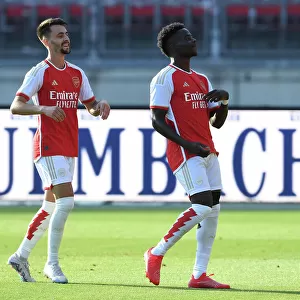 Arsenal's Bukayo Saka and Fabio Vieira Celebrate Goal in Nuremberg Friendly, 2023