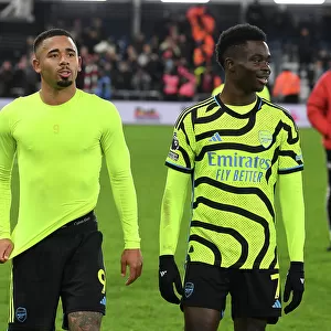 Arsenal's Gabriel Jesus and Bukayo Saka Celebrate Victory over Luton Town in 2023-24 Premier League
