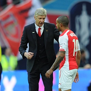 Arsene Wenger Coaching Theo Walcott during Arsenal's FA Cup Semi-Final Match against Reading