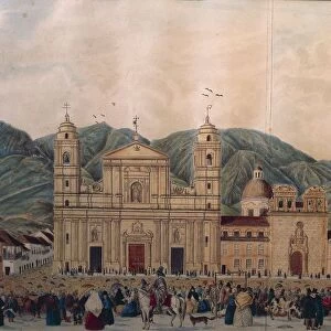 Colombia, Bogota, Plaza Mayor (Main Square) by J. Castillo, watercolor, 1837