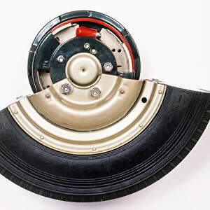Cross-section of wheel showing drum brakes