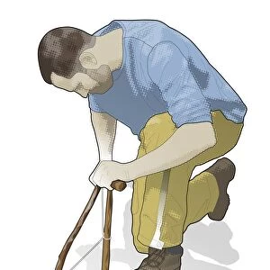 Digital illustration of man using bow drill