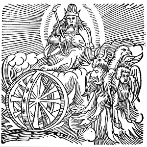 Ezekiels vision of chariot in sky c. 614 BC. Bible Ezekiel II: 9. One modern explanation