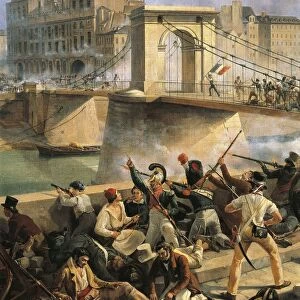 France, Versailles, Revolution of 1830, Attack to the Hotel de Ville and battle on the Arcole Bridge in Paris on July 28, detail the battle