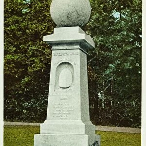 Haystack Monument, Williamstown, Mass. Postcard. 1904, The monument mounts a globe three feet in diameter and proclaims, The Field is the World. Beneath this inscription is a similitude of the haystack and the names of the five students who sought its shelter while in prayer