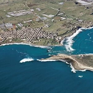 Italy, Sicily Region, Syracuse, Aerial view of Portopalo di Capo Passero and Island of Capo Passero