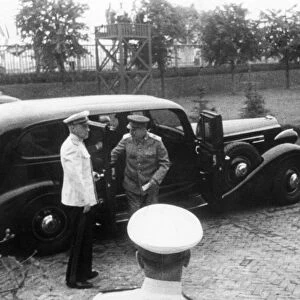 Joseph stalin getting out of his car (an american 1937 v-12 packard), late 1940s