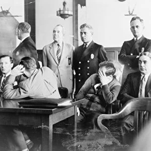 Mafia trial USA Louis Lepke Buchalter, facing front, seated with Emanuel