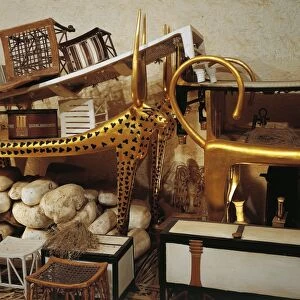 Replica of antechamber of tomb with parts of beds and furniture for eternity, from King Tutankhamens tomb