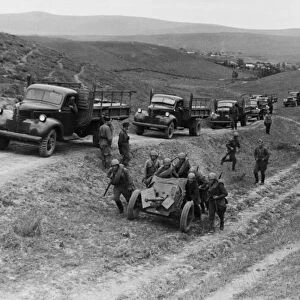 Soviet anti-tank guns taking up a firing position in the northern caucasus in september 1942, the trucks are american, sent as part of the lend-lease program