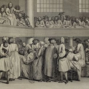 United Kingdom, England, A Quaker Assembly in London, engraving, 1735