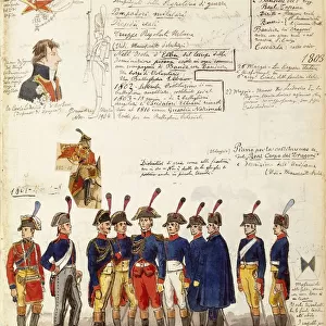 Various uniforms of Kingdom of Etruria, by Quinto Cenni, color plate, 1801
