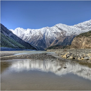 The Gandaki river in the mountainous region of the Annapurnas, Mustang, Nepal