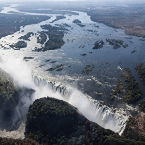 Aerial view, Victoria Falls with the Victoria Falls Bridge over the Zambezi River, Livingstone, Zambia