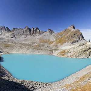 Blue Wildsee Lake at Pizol massif in Heidi-Land Bad Ragaz in the Swiss Alps, Switzerland, Europe