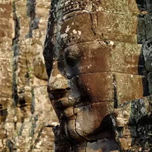 Close-up Of Buddha face carved on stone at Angkor